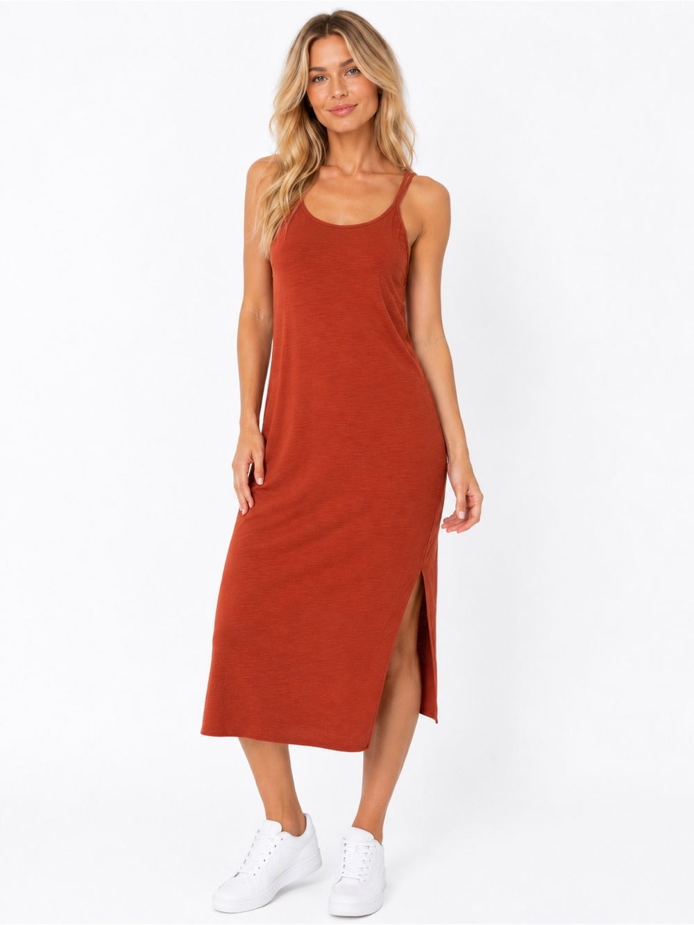 See You Monday Size Medium Rust Midi Tank Dress with Side Slits
